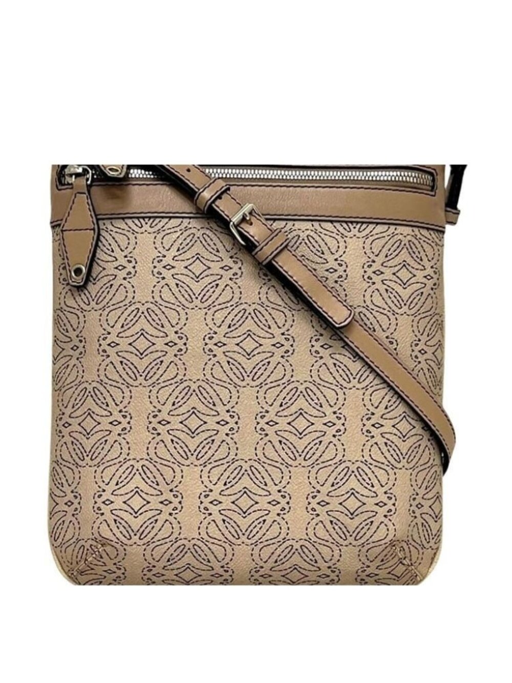 Loewe Shoulder Bag Anagram Leather Beige Logo